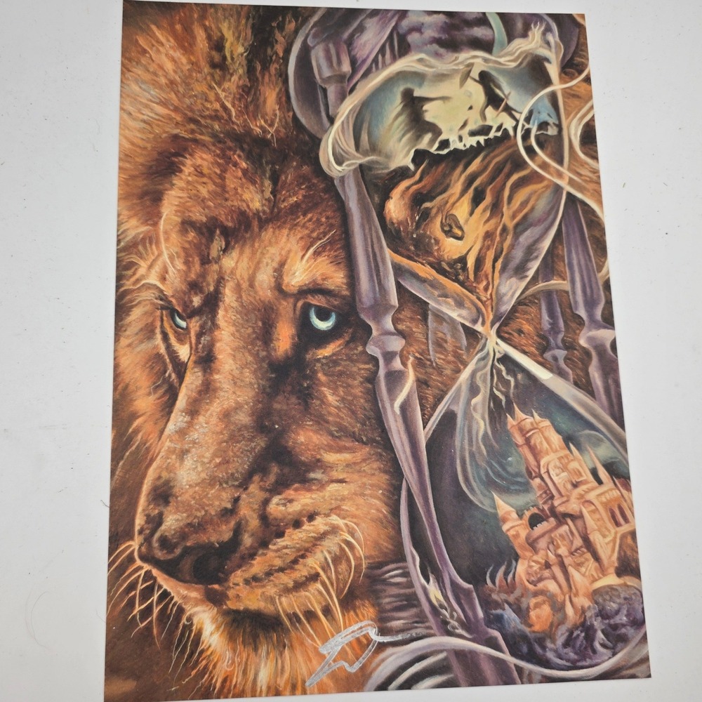 Fantasy Lion Hourglass Art Print Surreal Castle Time Theme Signed 8x12 L3